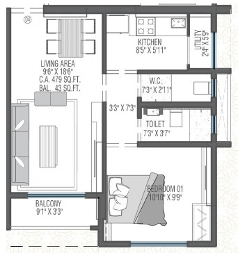Pearl Grace Unit plan - 473 sq.ft.