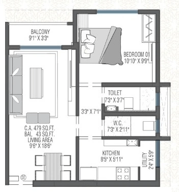 Pearl Grace Unit plan - 479 sq.ft.