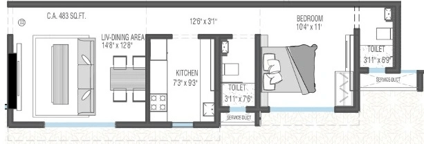 Pearl Grace Unit plan - 483 sq.ft.