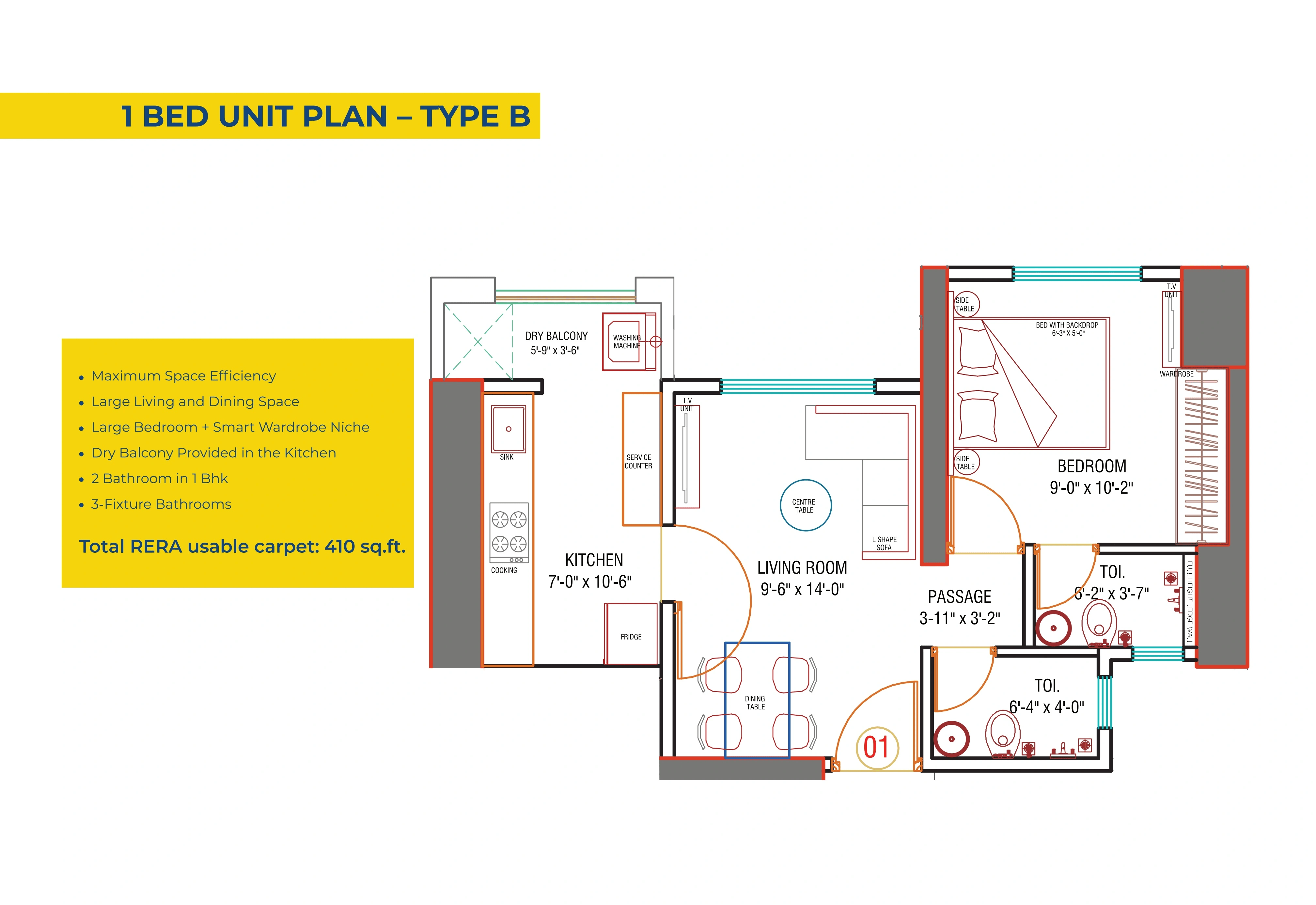 Raunak 108 Unit plan - 410 sq.ft.