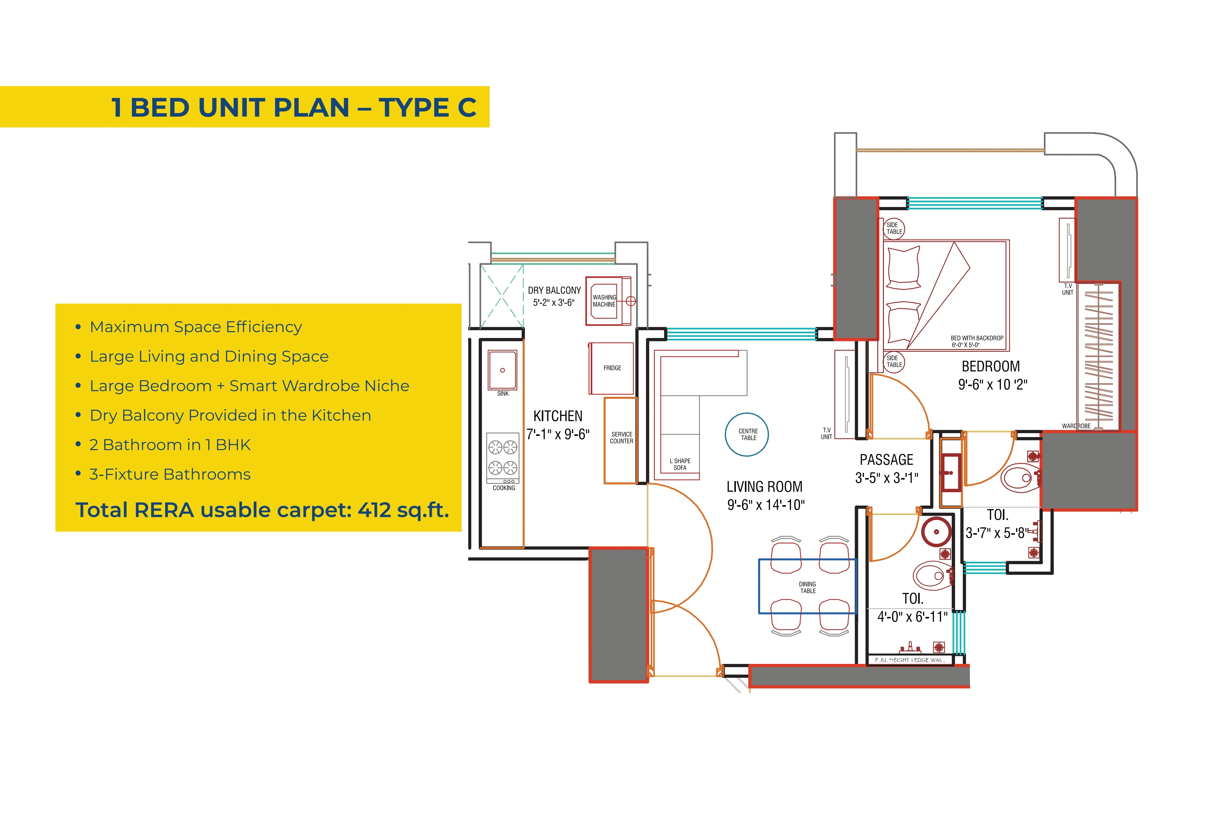 Raunak 108 Unit plan - 412 sq.ft.