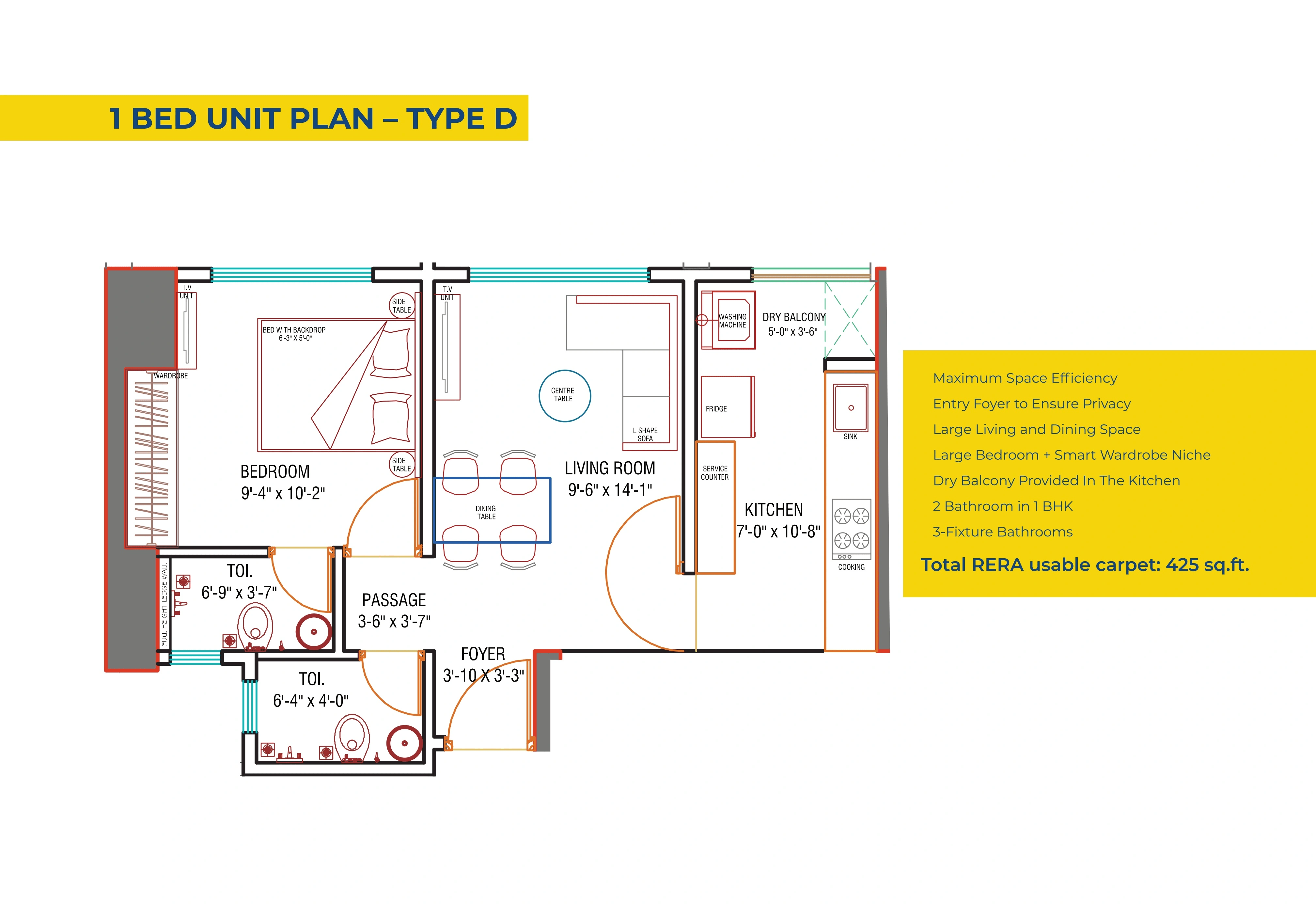 Raunak 108 Unit plan - 425 sq.ft.