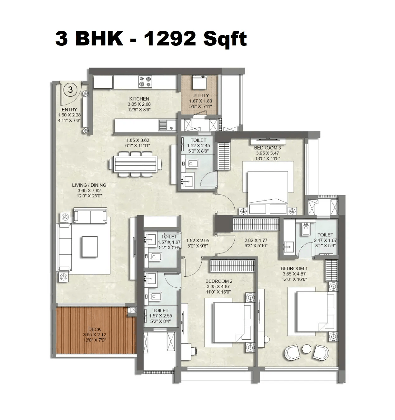 Kalpataru Vian Unit plan - 1292 sq.ft.