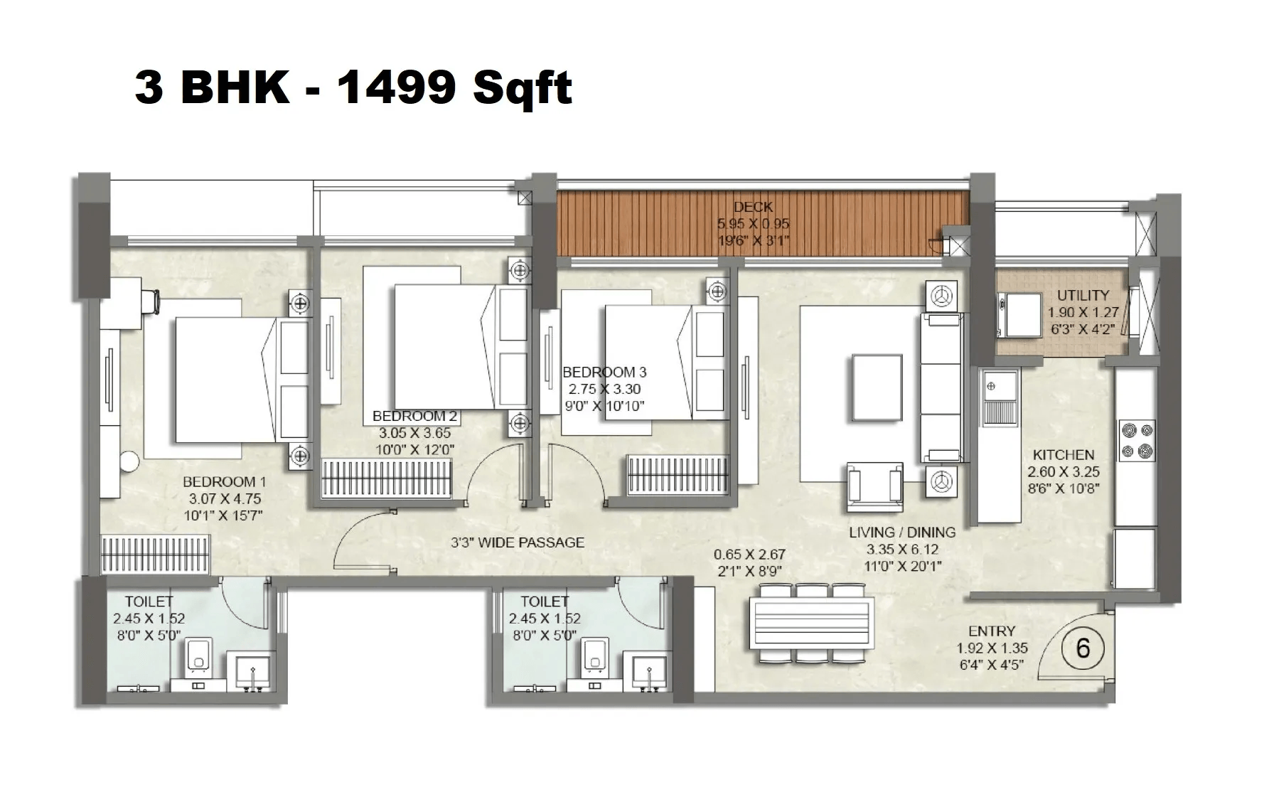 Kalpataru Lokhandwala Unit plan - 1499 sq.ft.