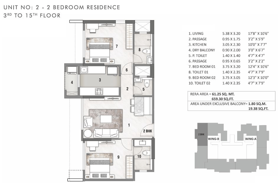 Rustomjee Stella Unit plan - 679 sq.ft.