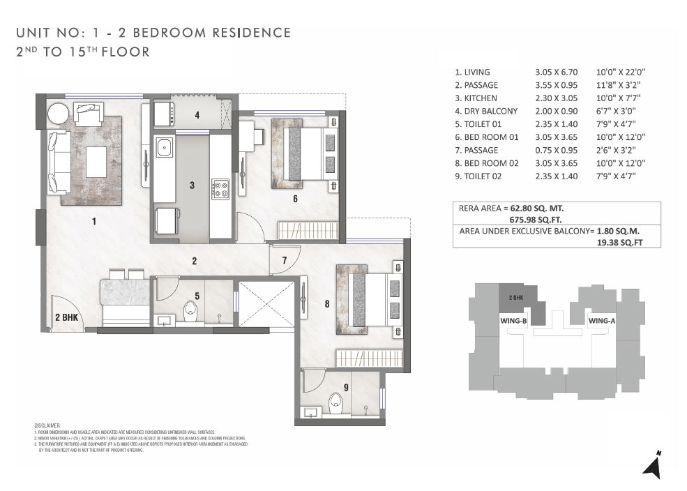 Rustomjee Stella Unit plan - 695 sq.ft.