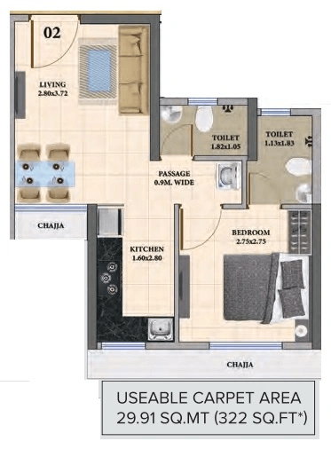 Dosti Nest Unit plan - 322 sq.ft.