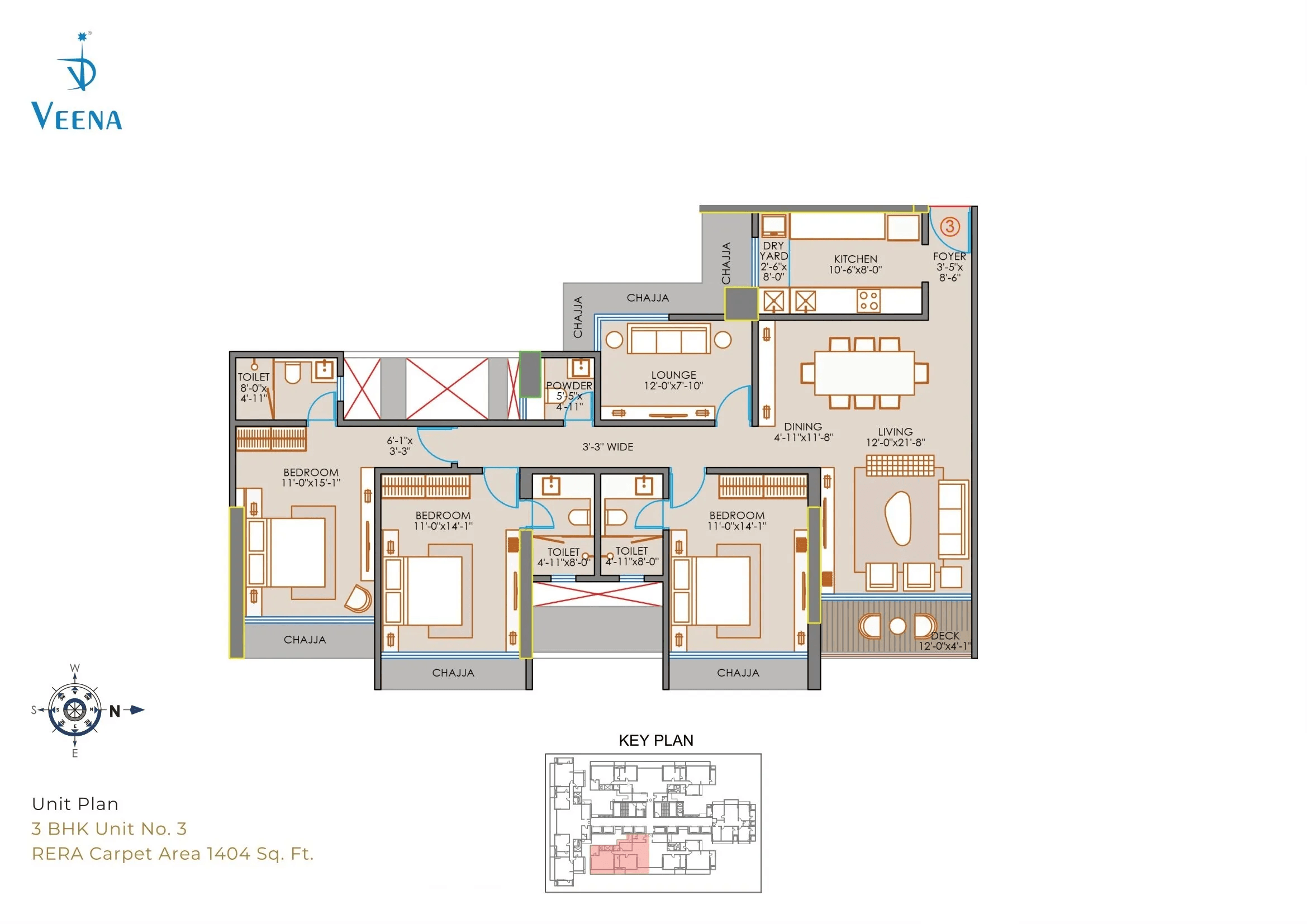 Veena Imperia Unit plan - 1404 sq.ft.