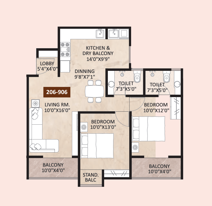 Shreeram Euphoria Unit plan - 805 sq.ft.