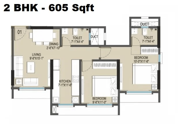 Empire Fairmont Unit plan - 605 sq.ft.