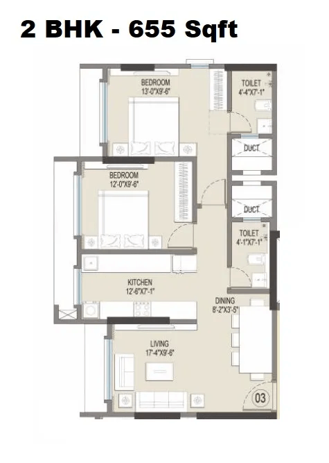 Empire Fairmont Unit plan - 655 sq.ft.