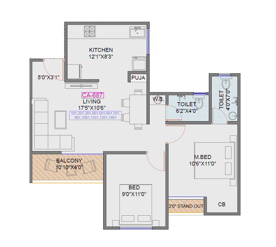 Unit plan - 687 sq.ft.