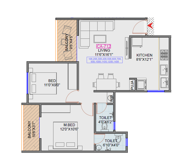 Radhe Anantam Unit plan - 712 sq.ft.