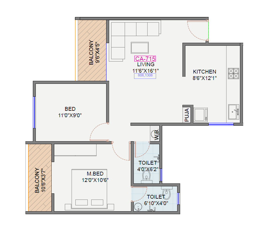 Radhe Anantam Unit plan - 715 sq.ft.