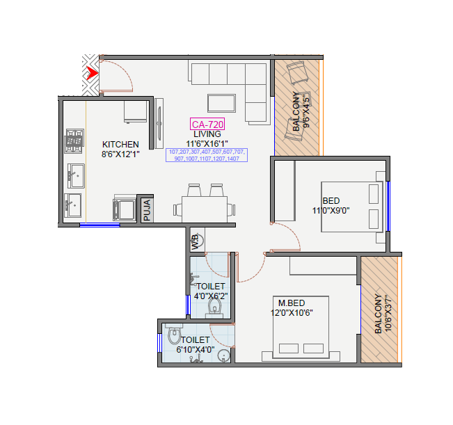 Radhe Anantam Unit plan - 720 sq.ft.