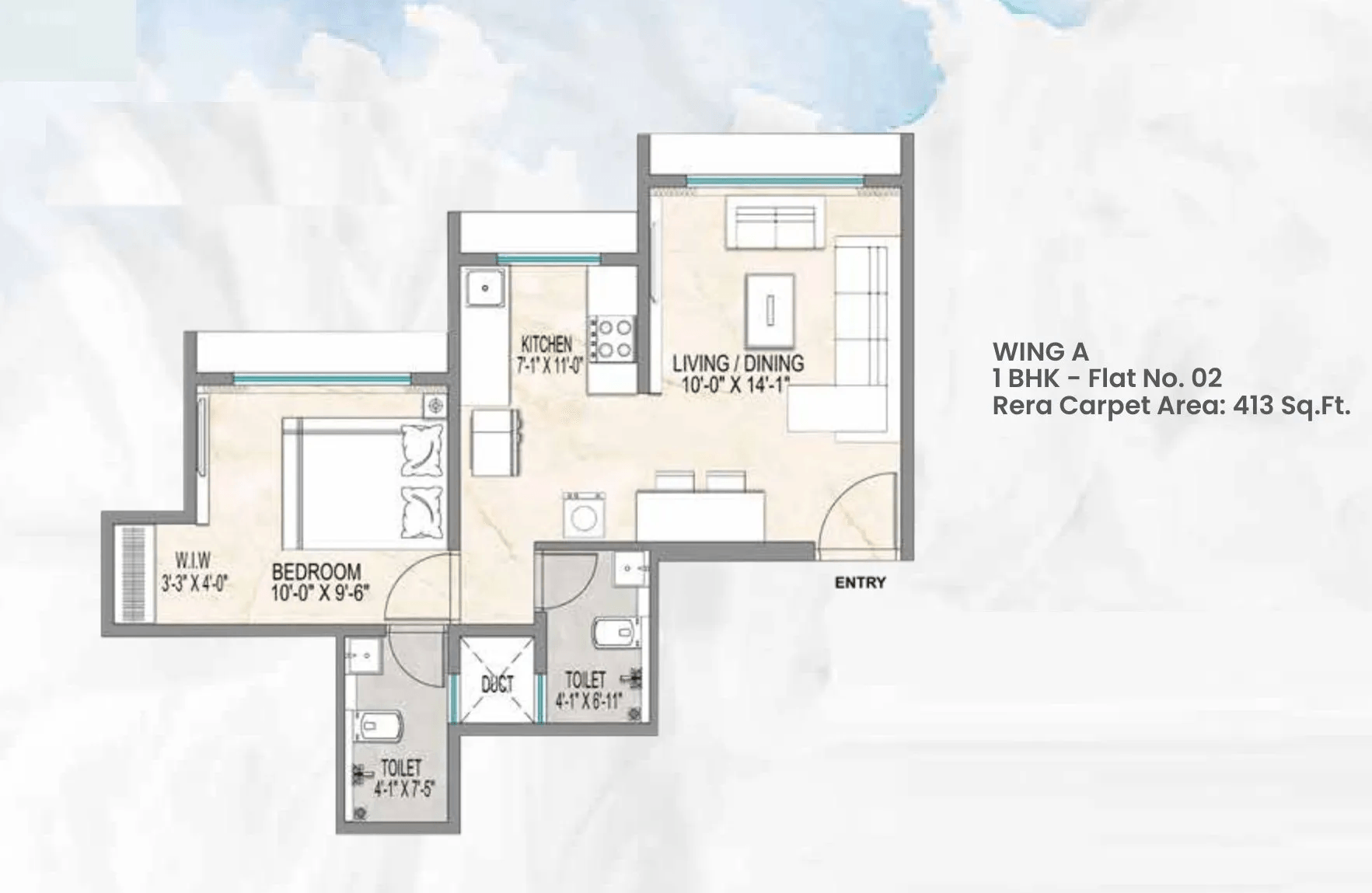 Empire Preston Unit plan - 413 sq.ft.
