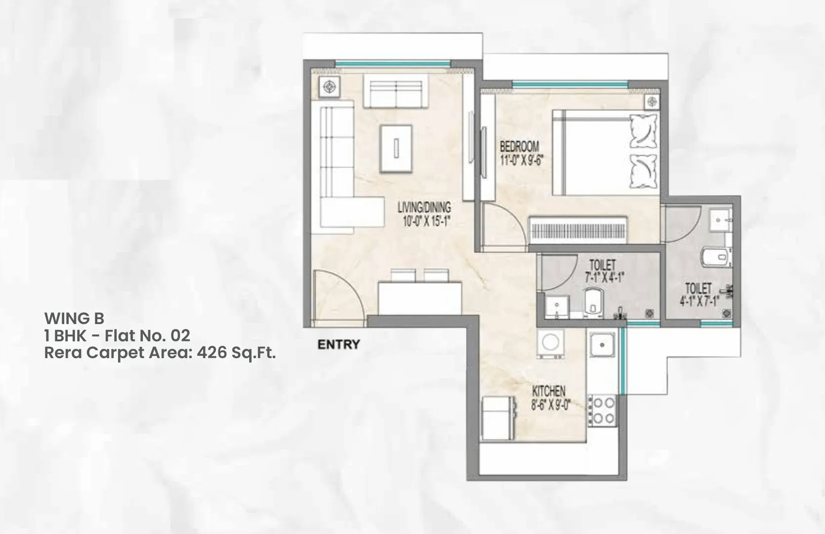 Empire Preston Unit plan - 426 sq.ft.
