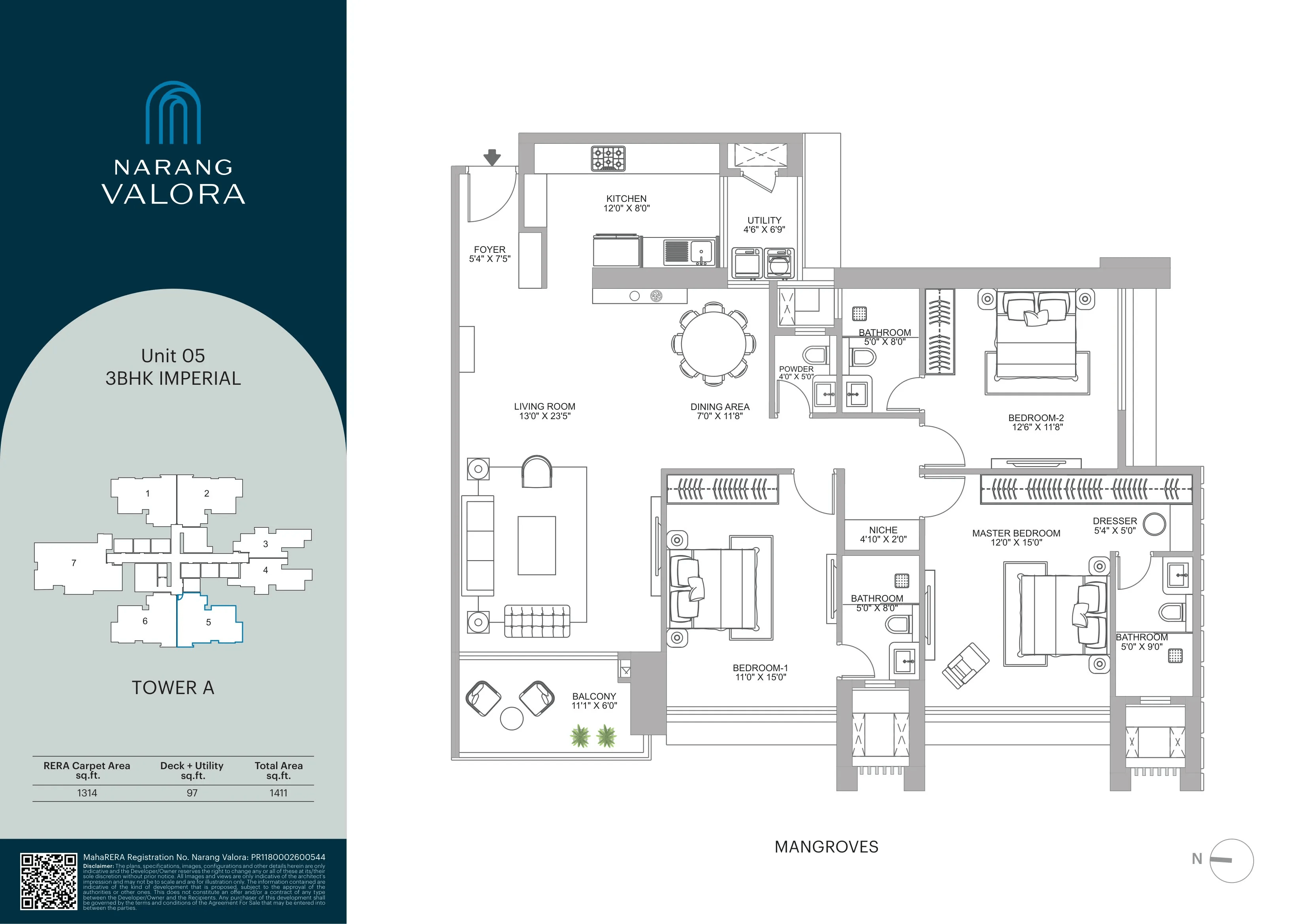 Narang Valora Unit plan - 1411 sq.ft.