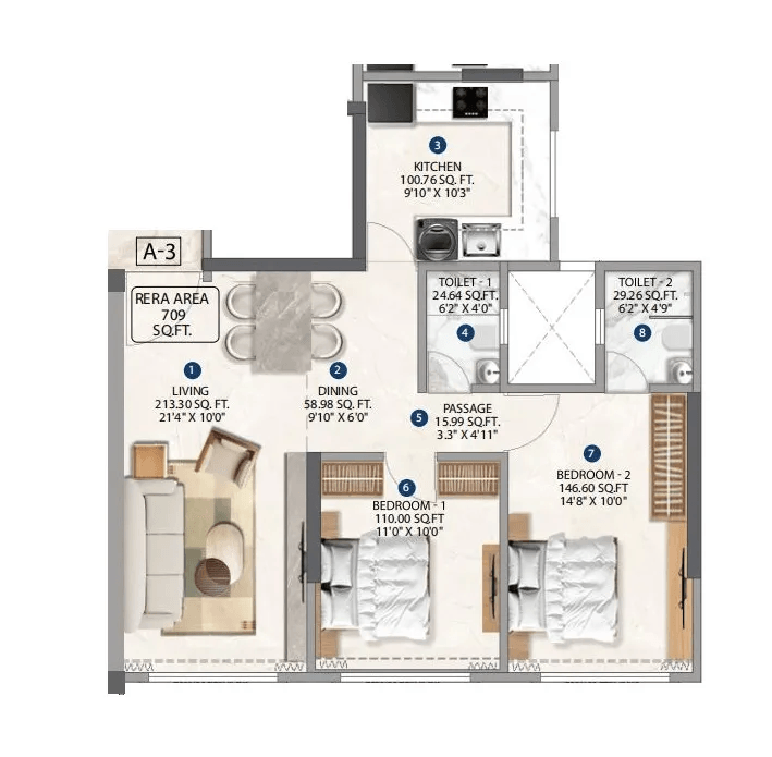 Unit plan - 709 sq.ft.