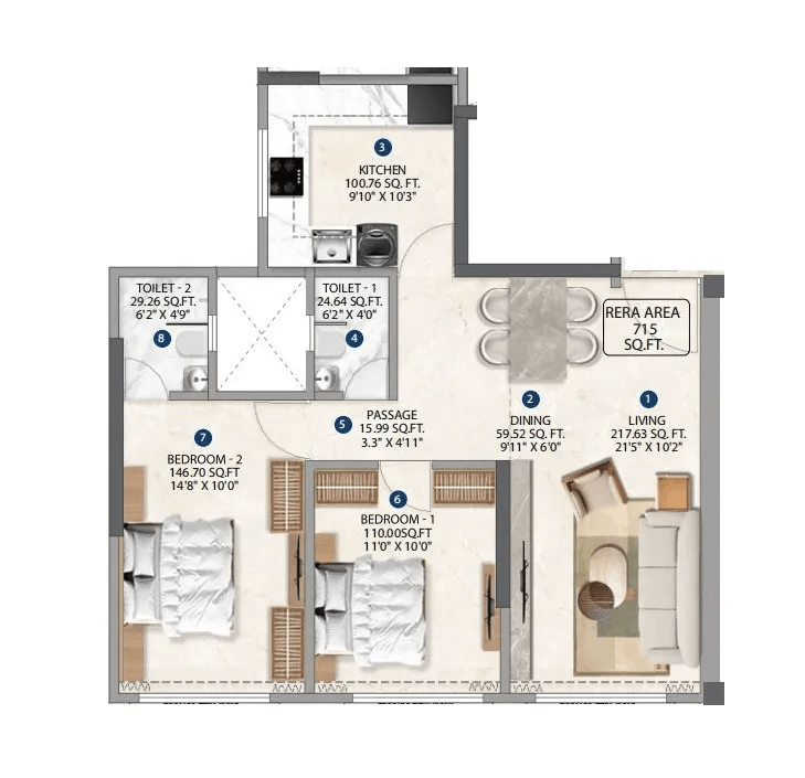 Poonam Polaris Unit plan - 715 sq.ft.