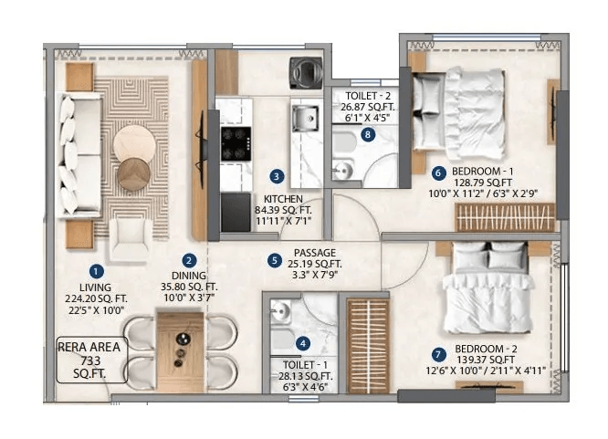 Poonam Polaris Unit plan - 733 sq.ft.
