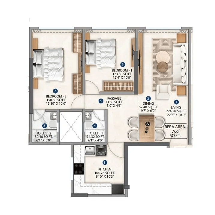 Poonam Polaris Unit plan - 766 sq.ft.