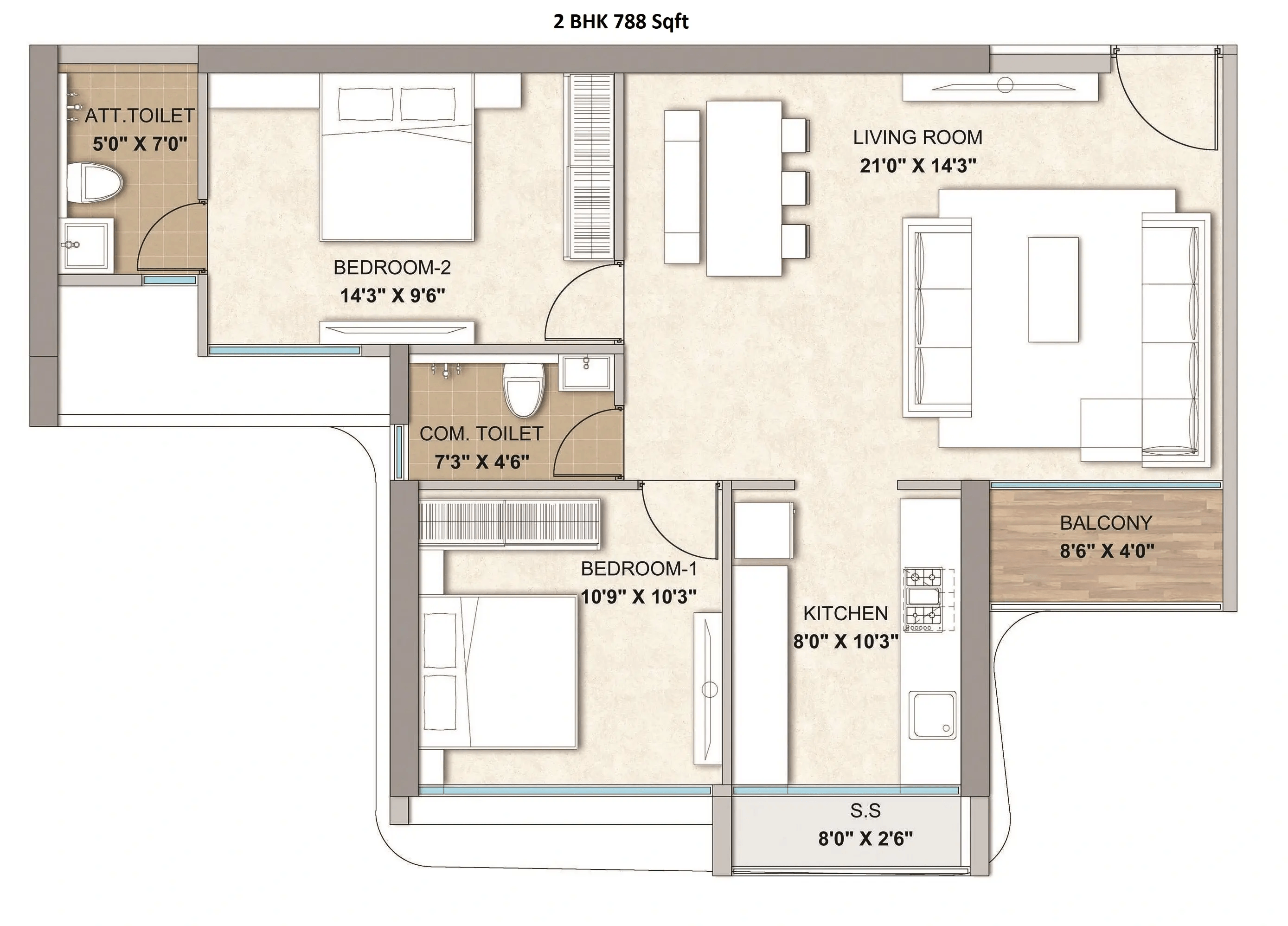 Today Citadel Unit plan - 788 sq.ft.