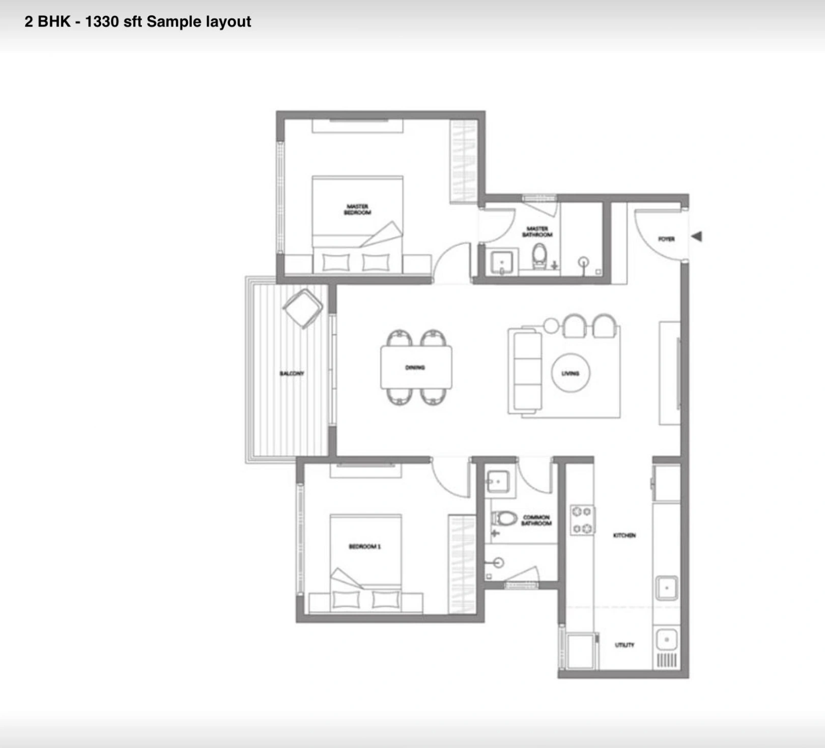 Embassy Knowledge Park Unit plan - 864 sq.ft.