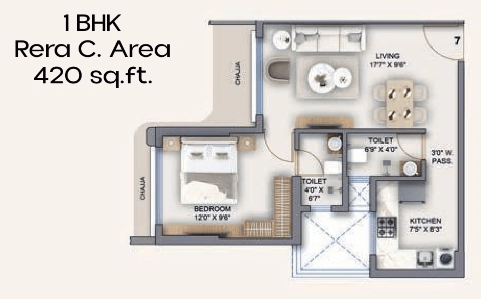 Unit plan - 420 sq.ft.