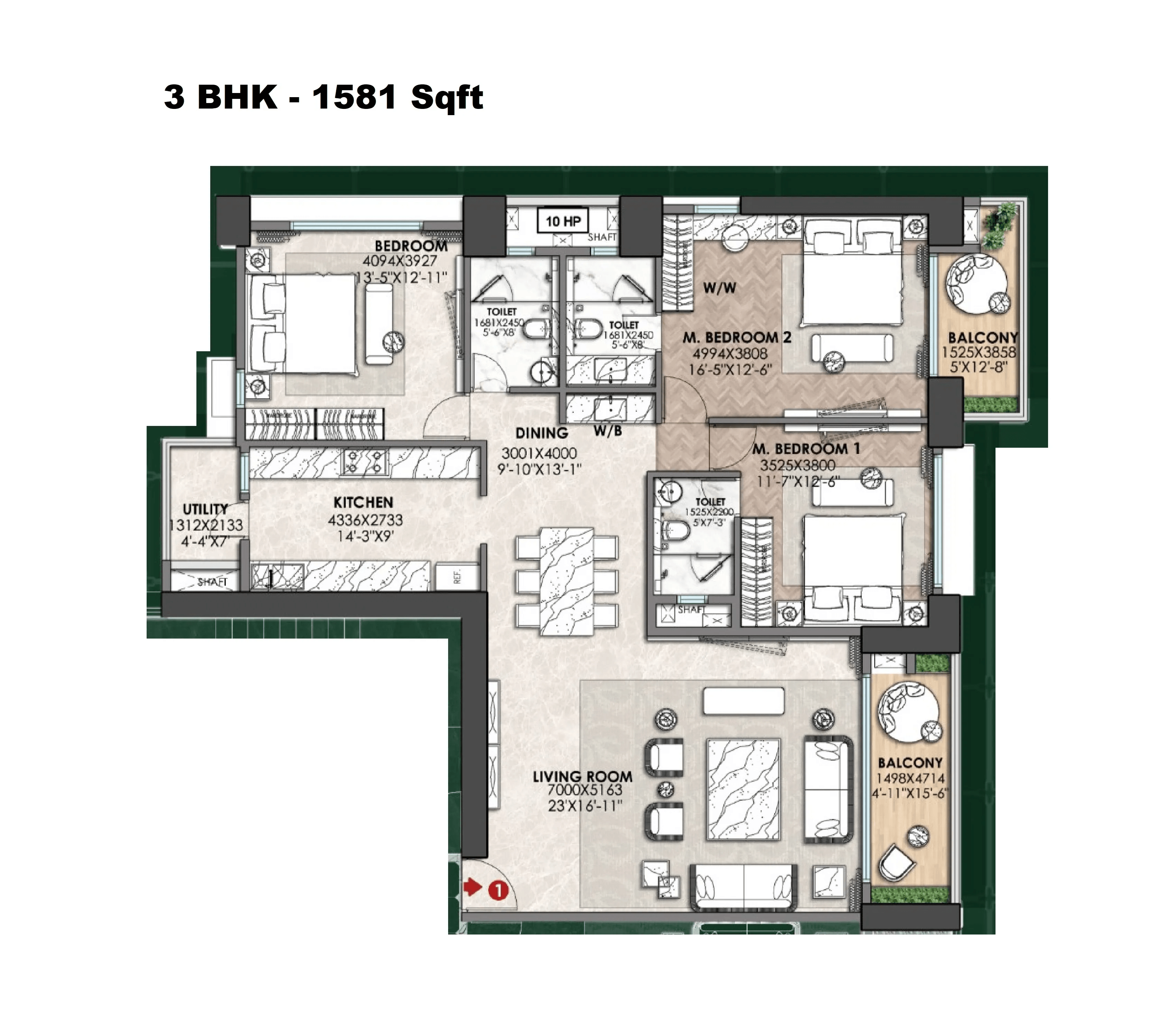 Unit plan - 1581 sq.ft.