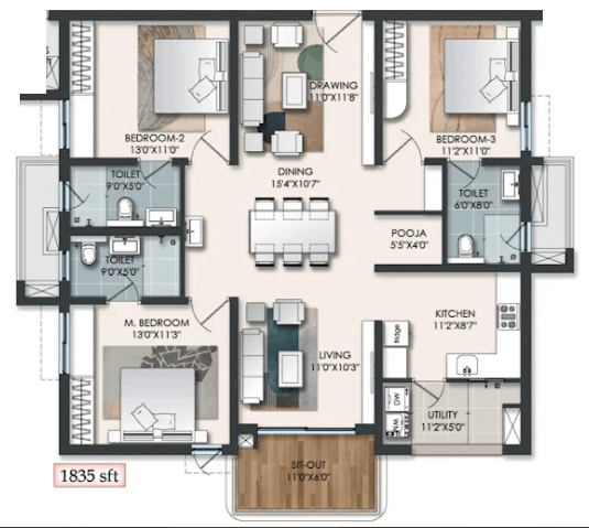 Raghava Halo Unit plan - 1284 sq.ft.