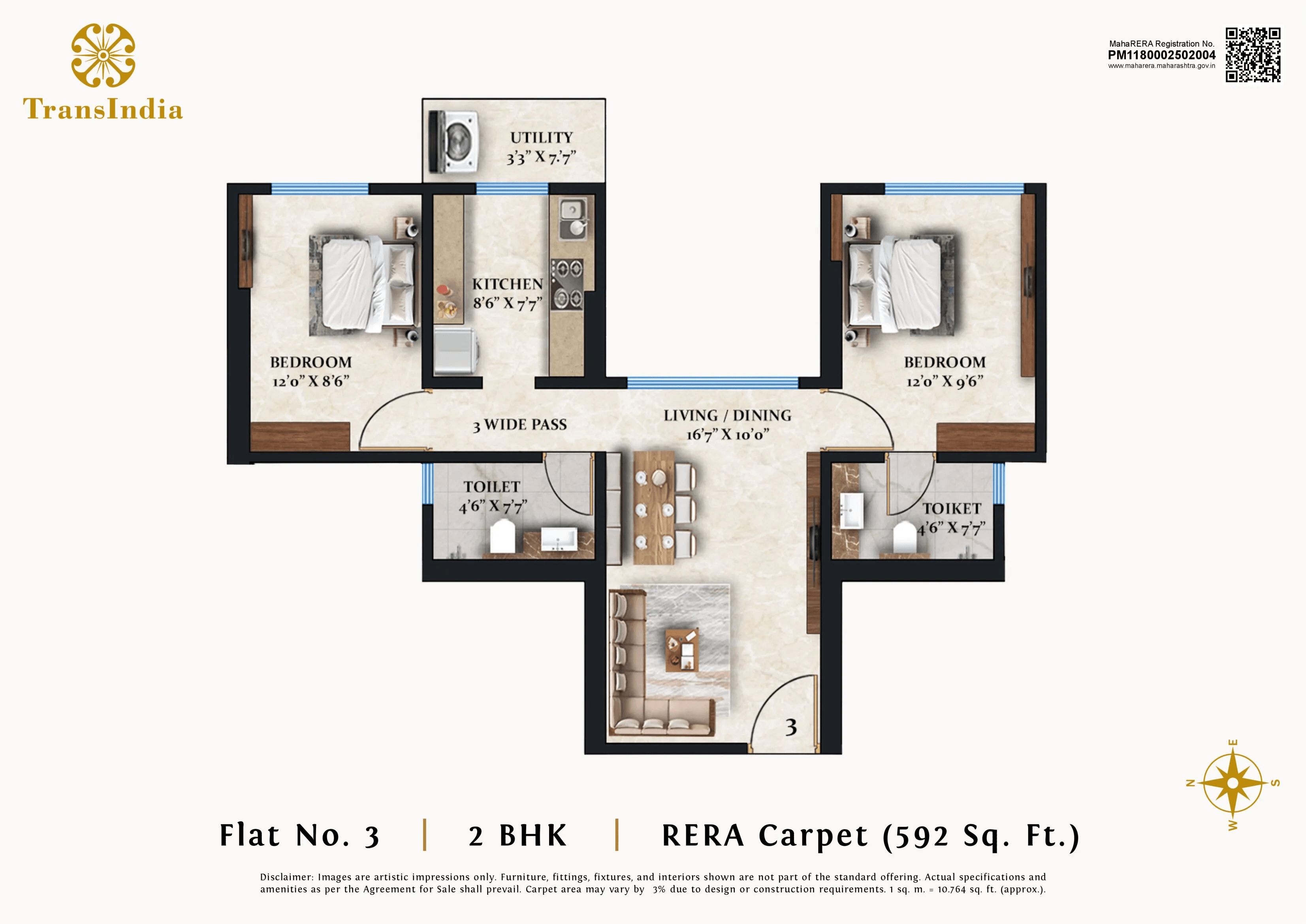 TransIndia Meridian Unit plan - 592 sq.ft.