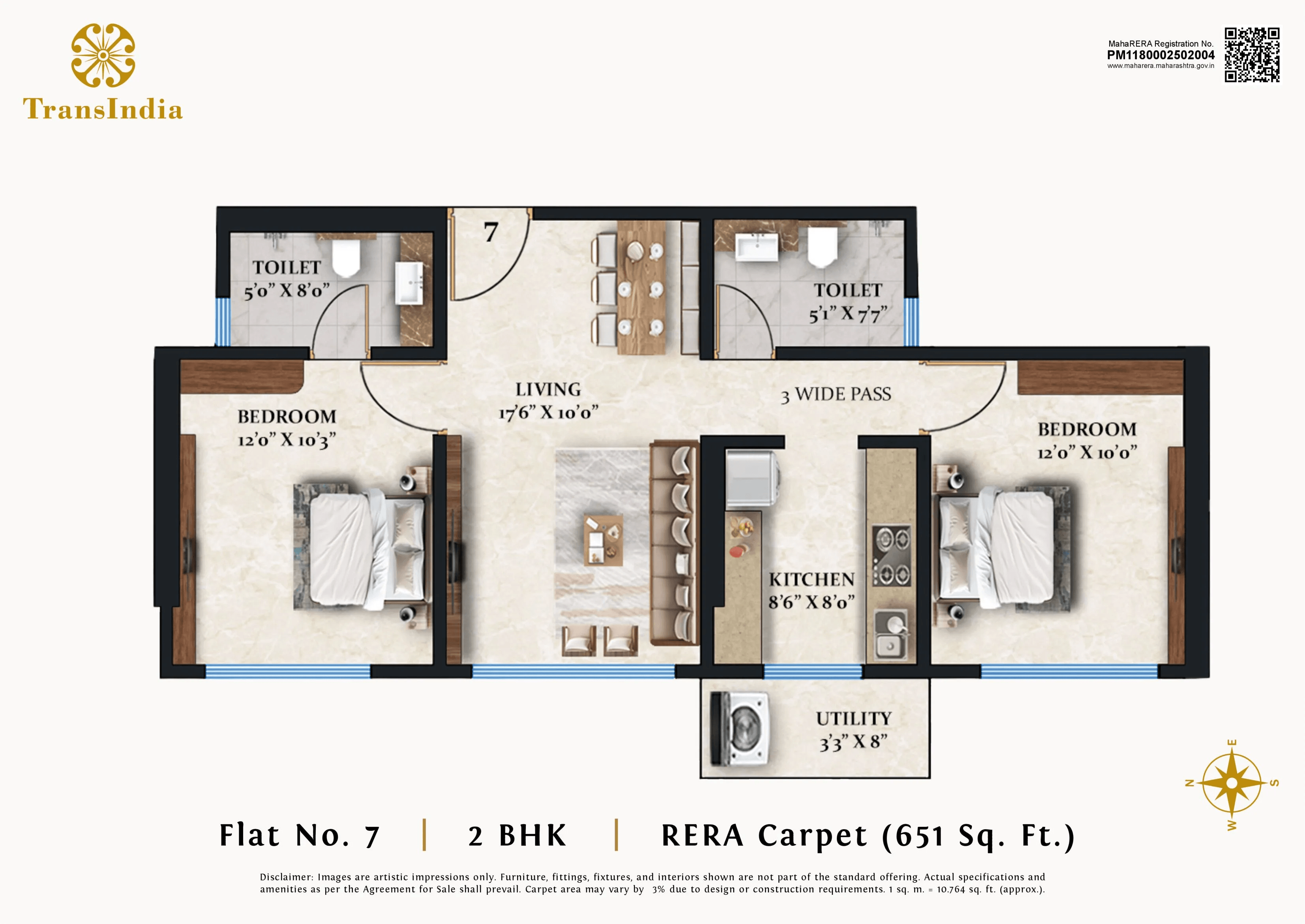 TransIndia Meridian Unit plan - 651 sq.ft.