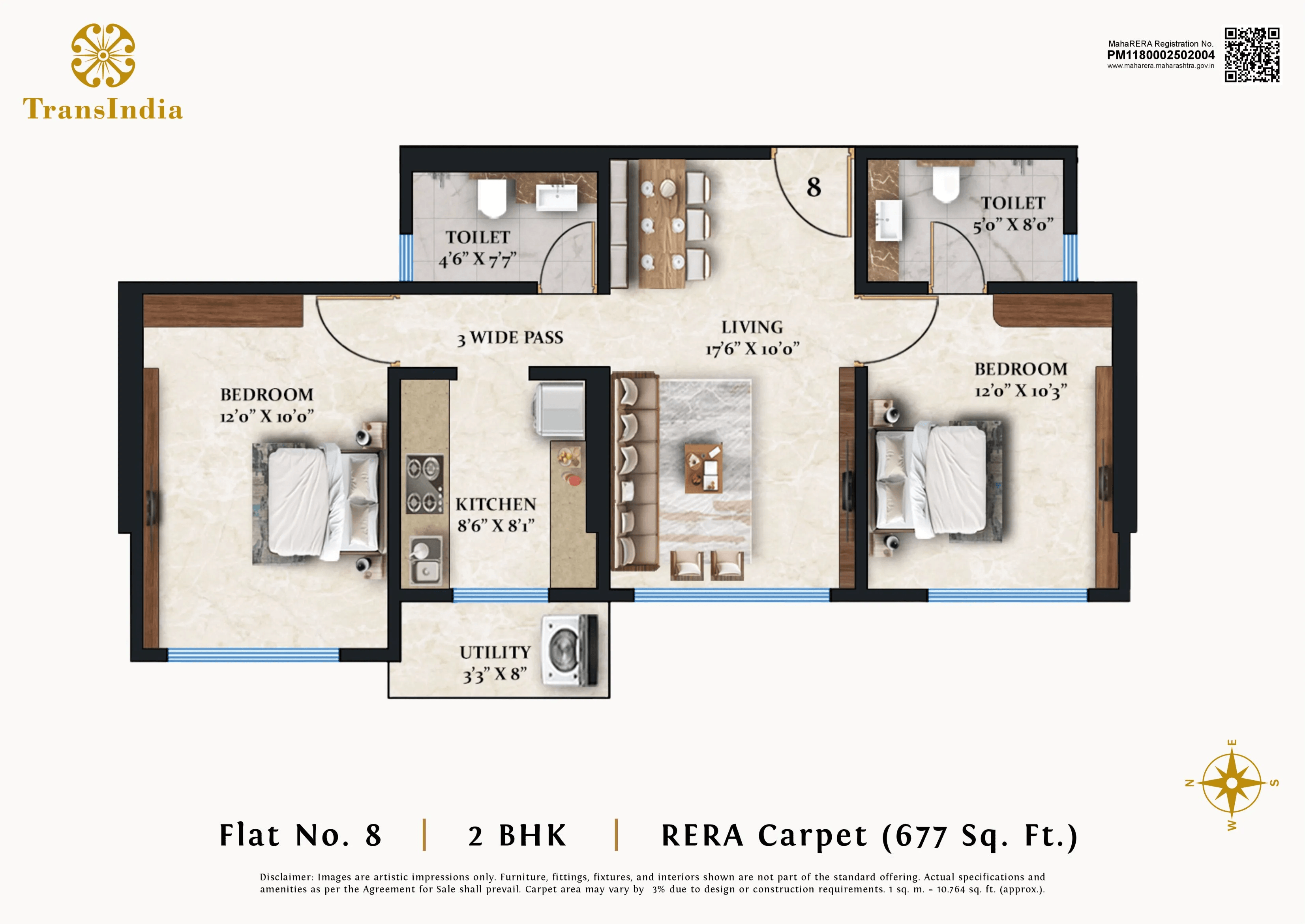 TransIndia Meridian Unit plan - 677 sq.ft.
