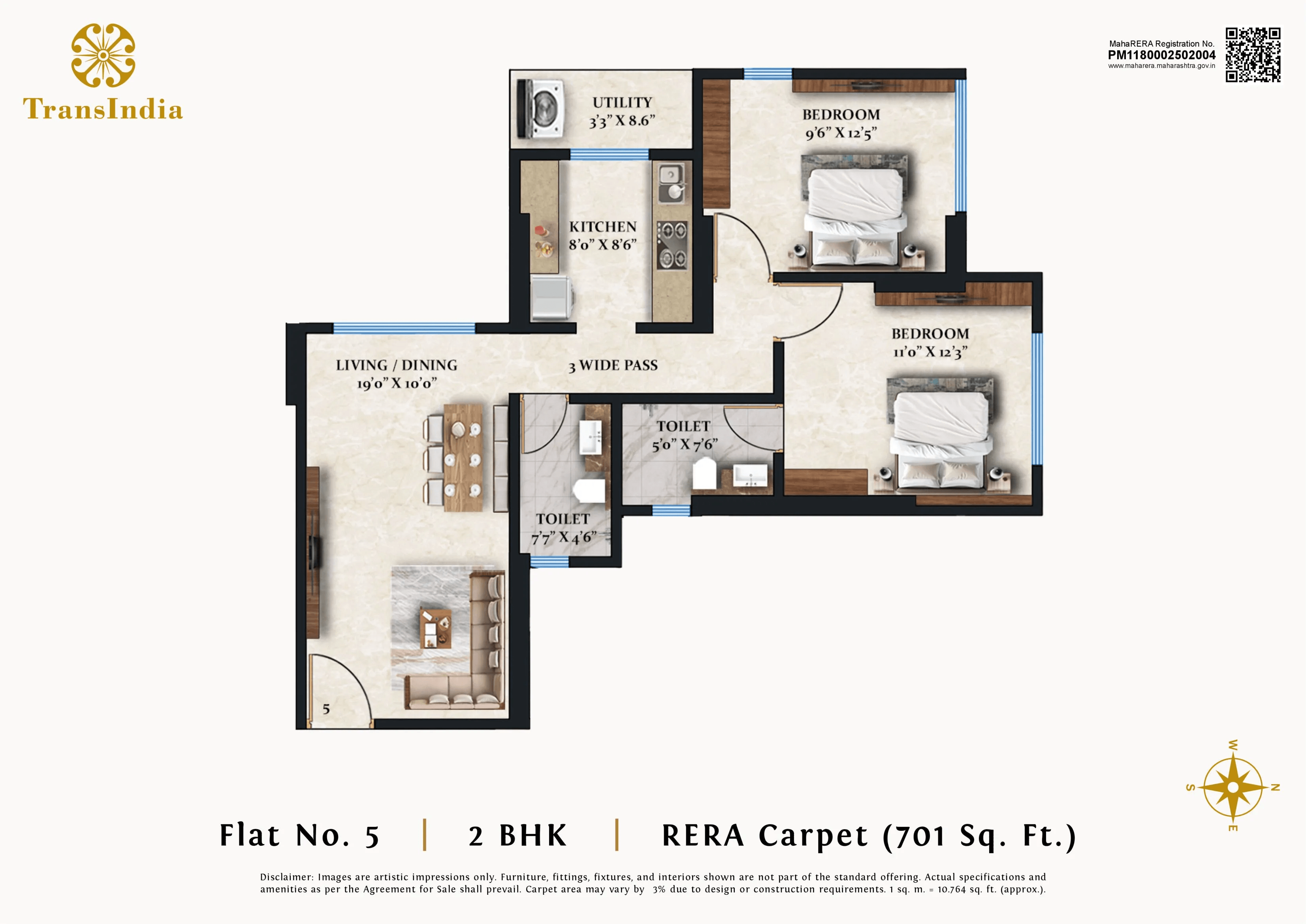 TransIndia Meridian Unit plan - 701 sq.ft.