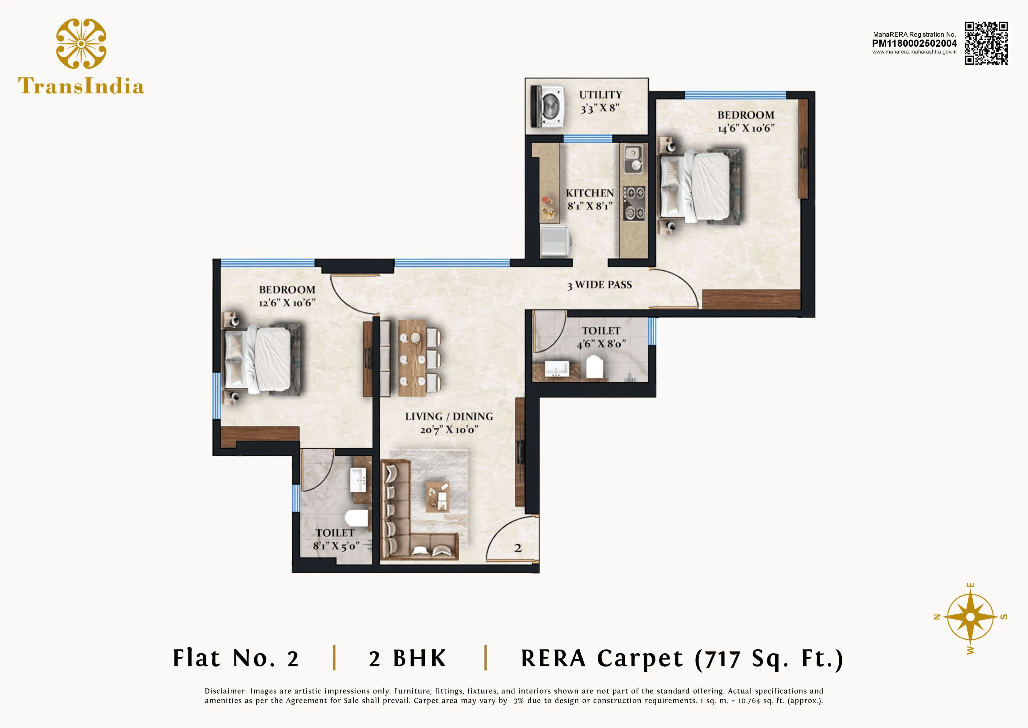 TransIndia Meridian Unit plan - 717 sq.ft.