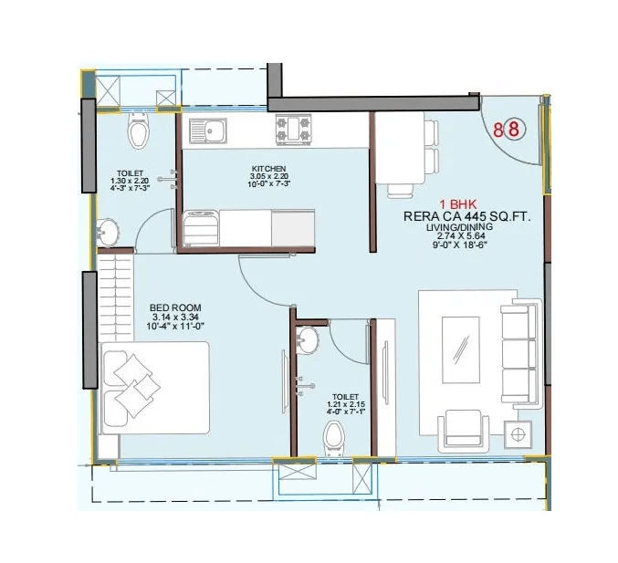 Unit plan - 445 sq.ft.