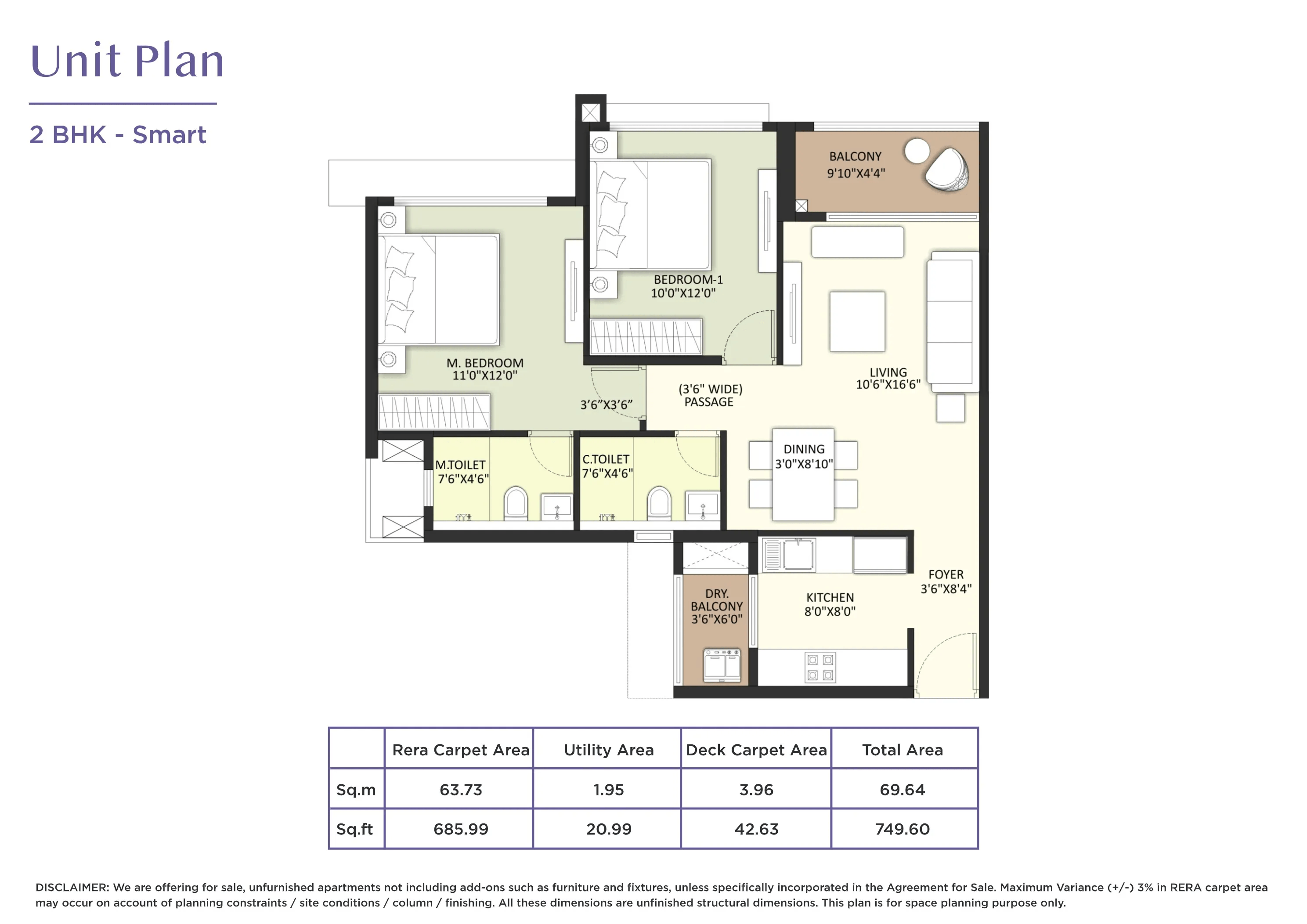 Shapoorji Joyville Vyomora Unit plan - 749 sq.ft.