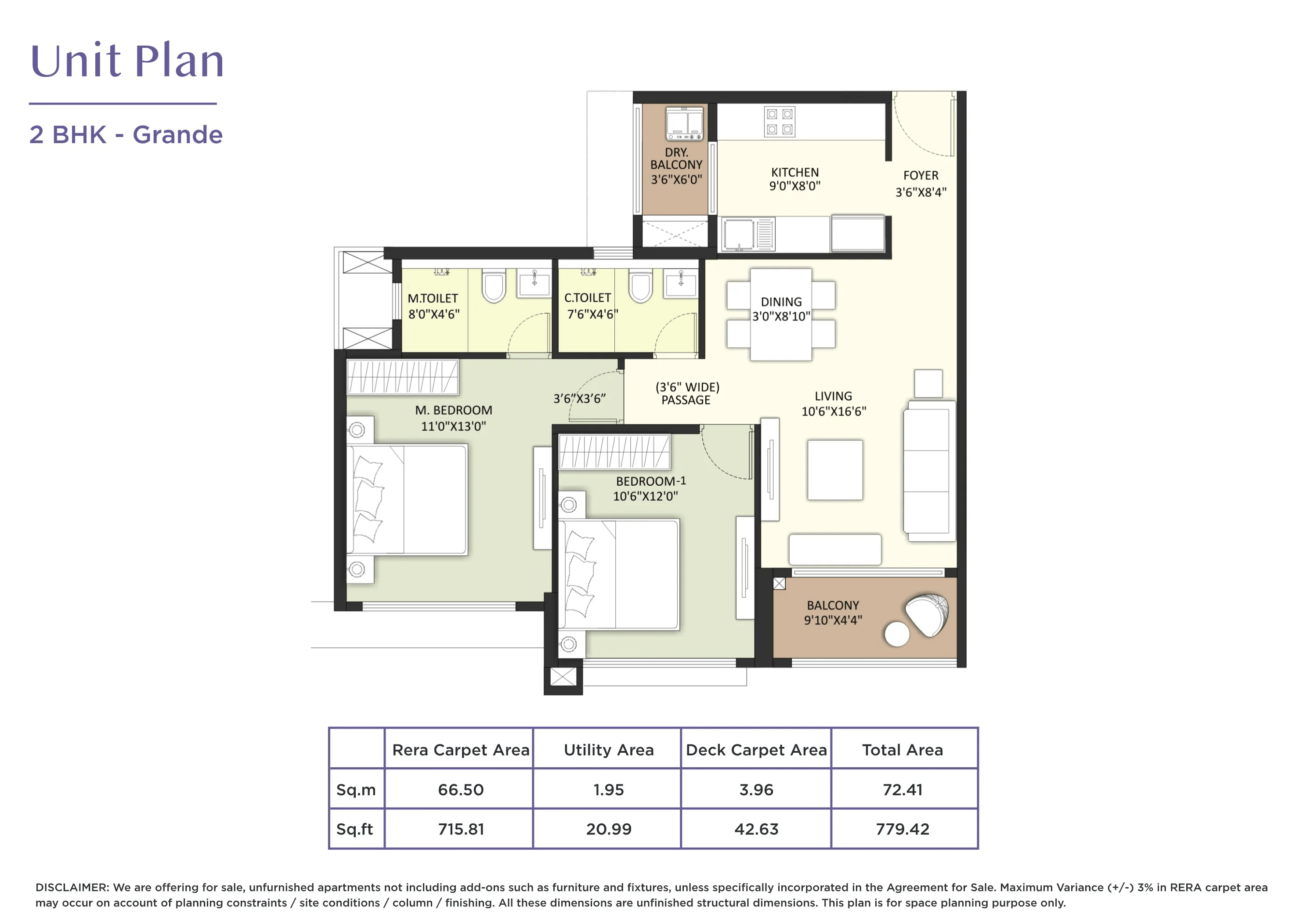 Shapoorji Joyville Vyomora Unit plan - 779 sq.ft.