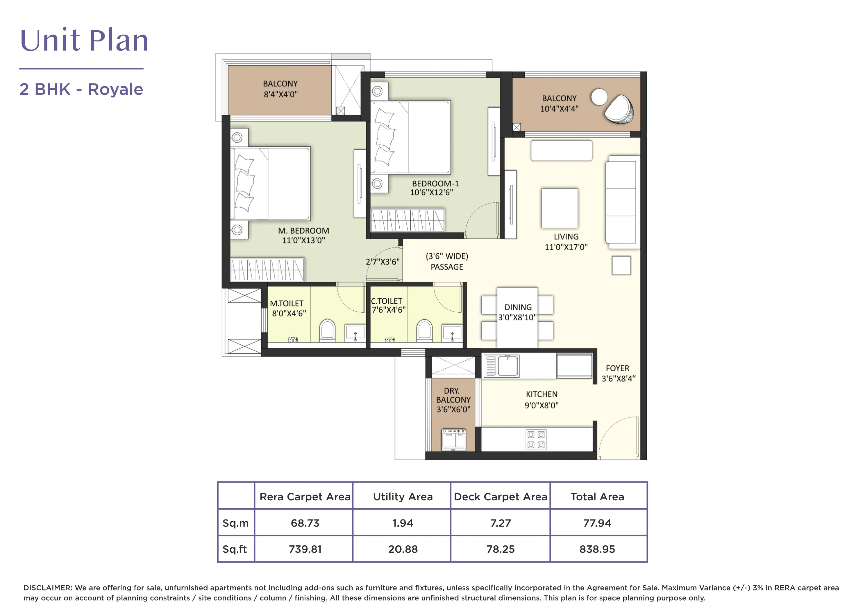 Shapoorji Joyville Vyomora Unit plan - 837 sq.ft.