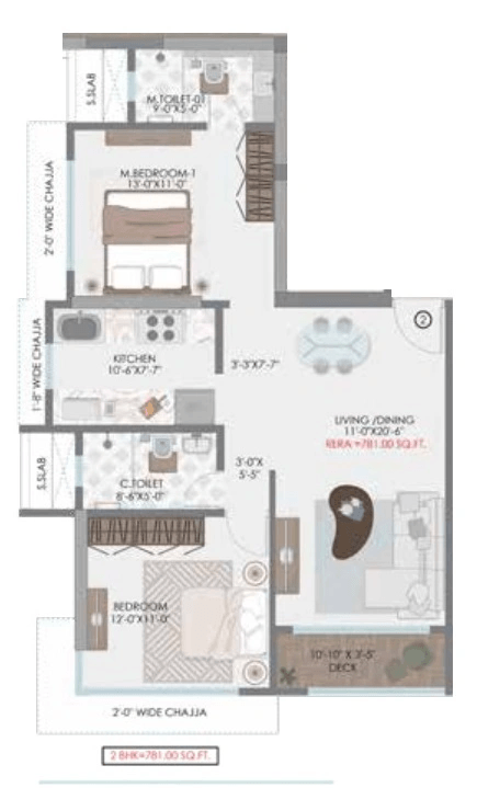Unit plan - 781 sq.ft.