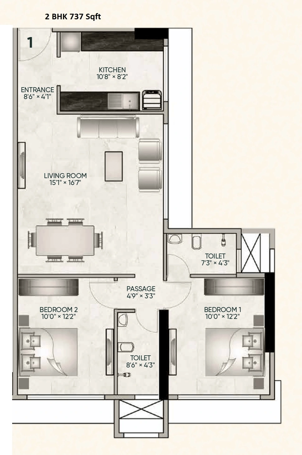 Unit plan - 737 sq.ft.