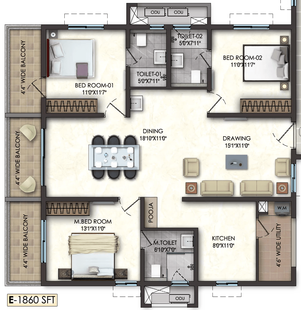 Unit plan - 1319 sq.ft.