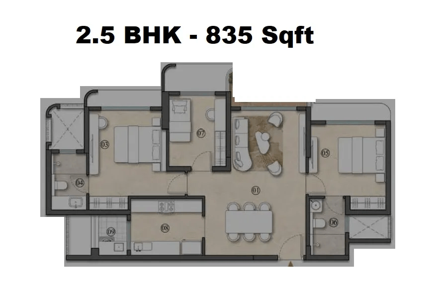 Lodha Altus Unit plan - 835 sq.ft.