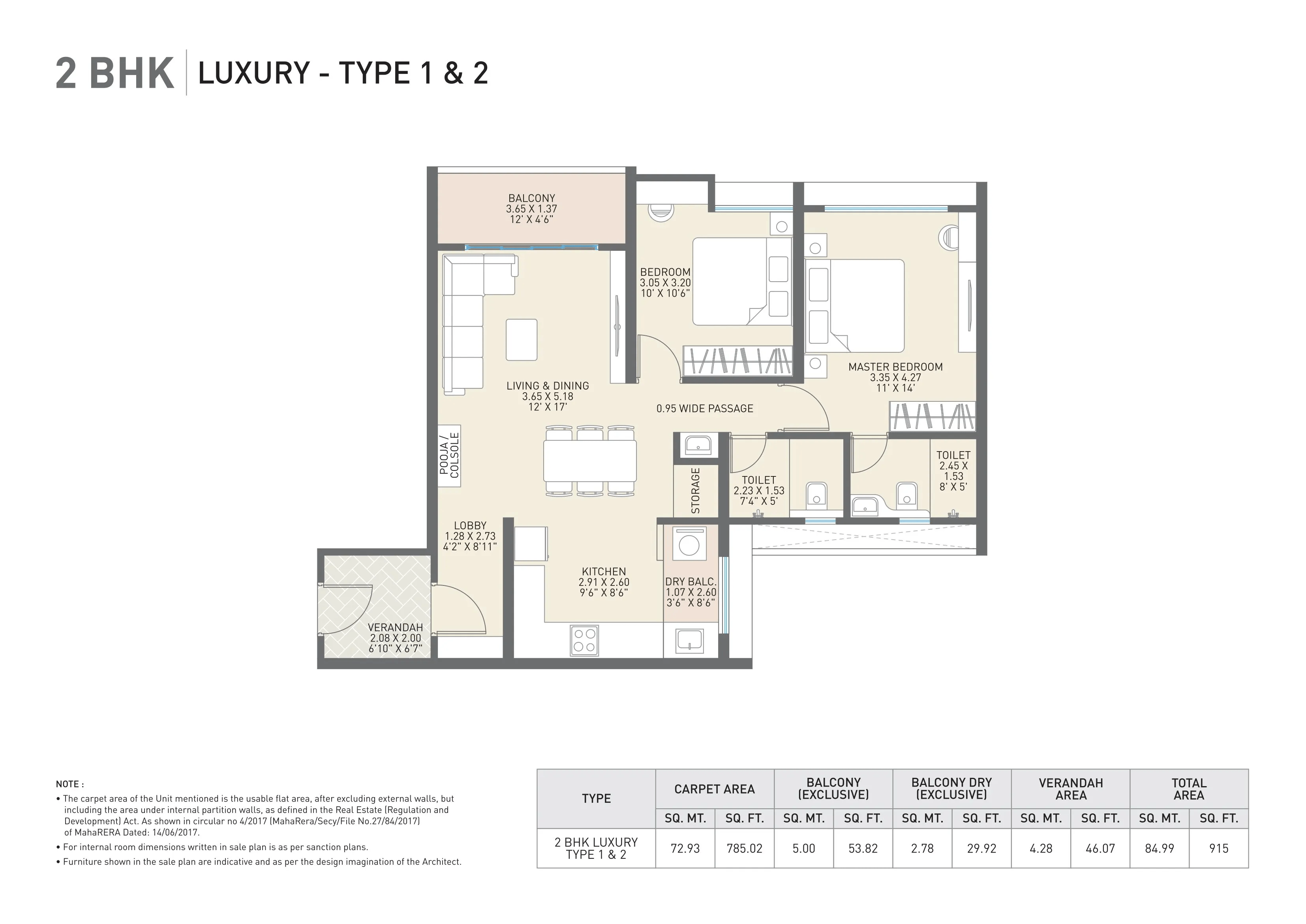 Sai Nisarg SkyLuxe Unit plan - 915 sq.ft.