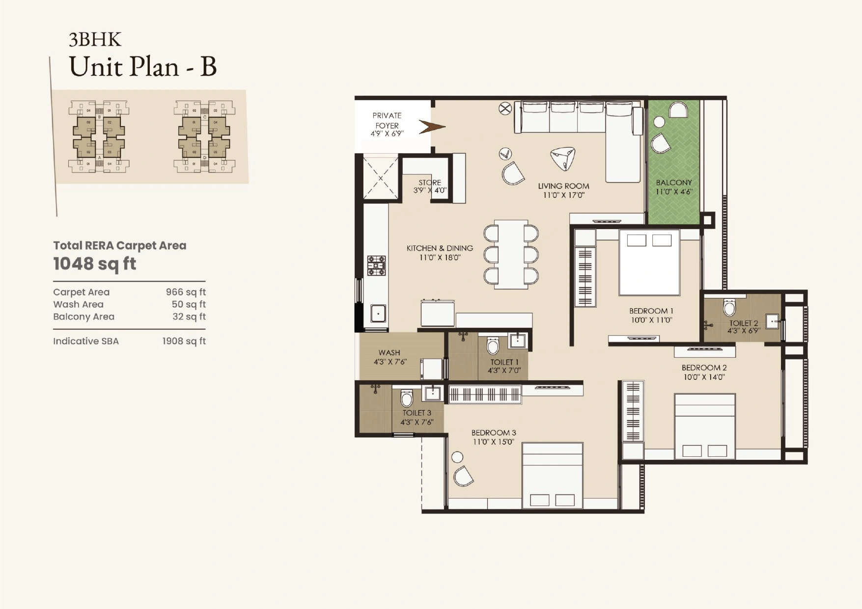 Unit plan - 966 sq.ft.