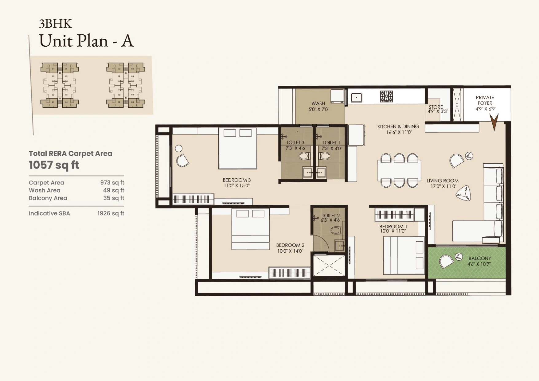 Venus Deshna Unit plan - 973 sq.ft.