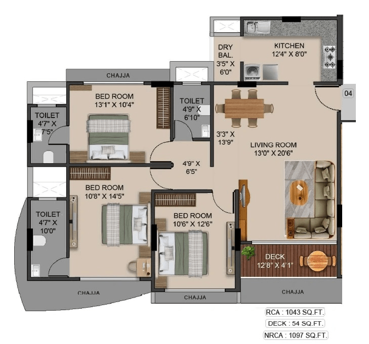 Unit plan - 1097 sq.ft.