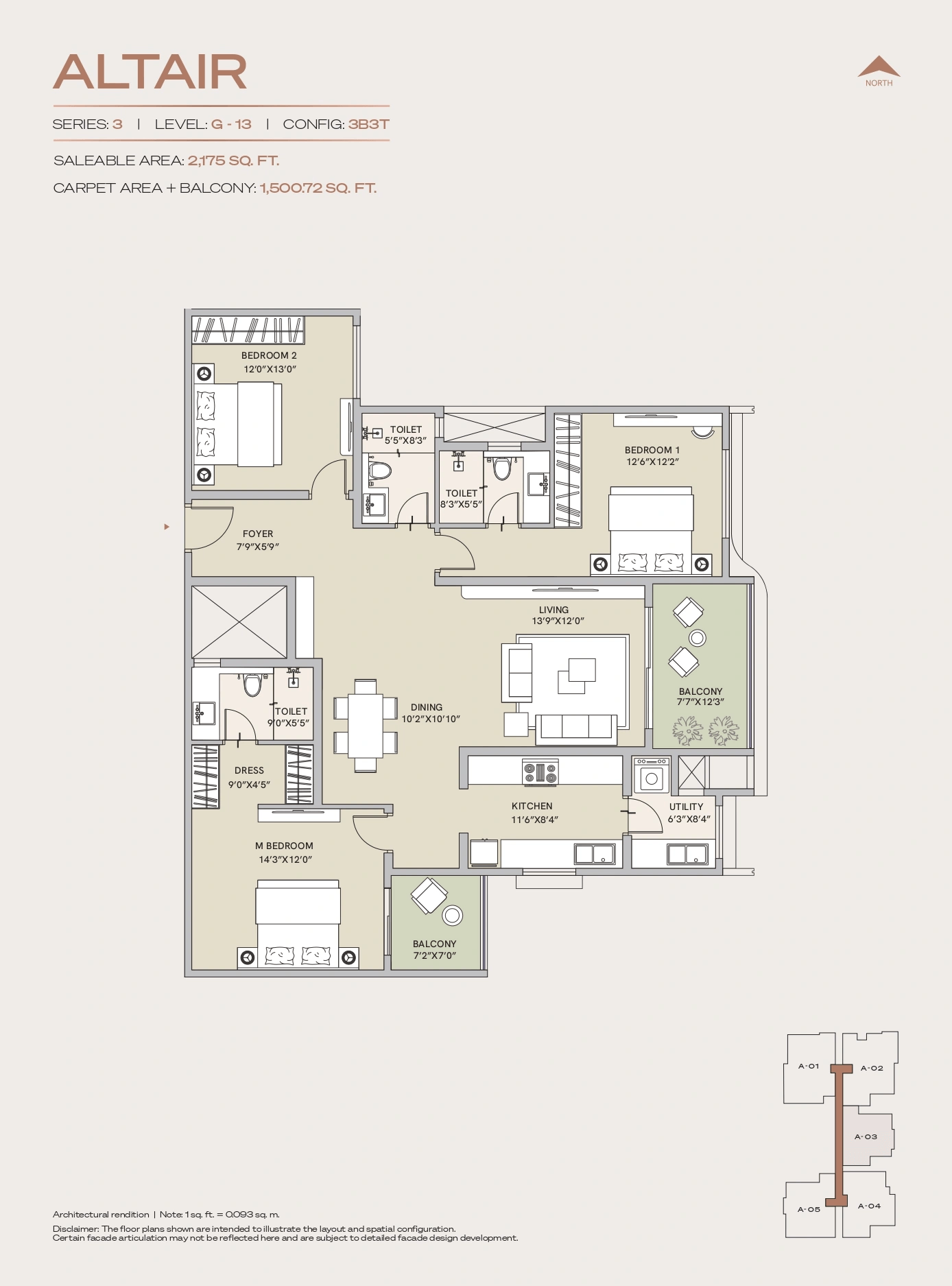 Century Jakkur Unit plan - 1500 sq.ft.