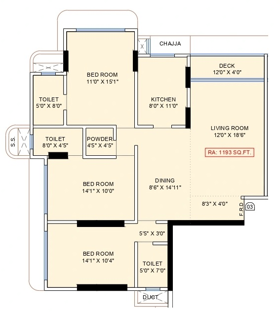 Unit plan - 1193 sq.ft.